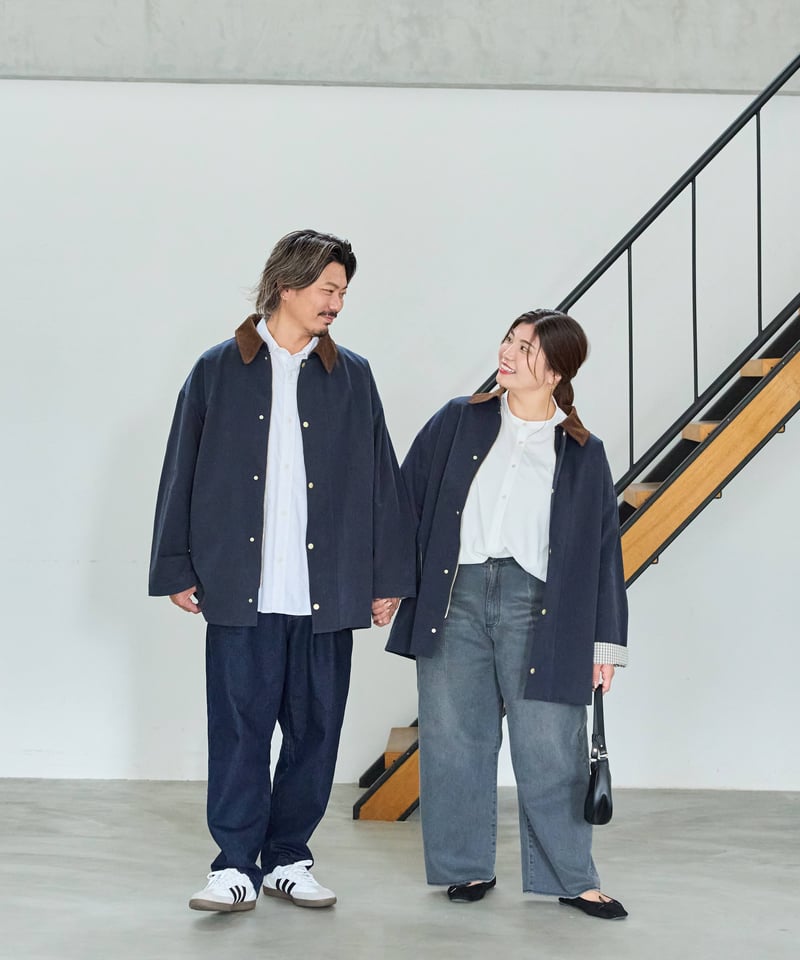 Laveange】ステンカラーコート | ネイビー | MI AND MOU