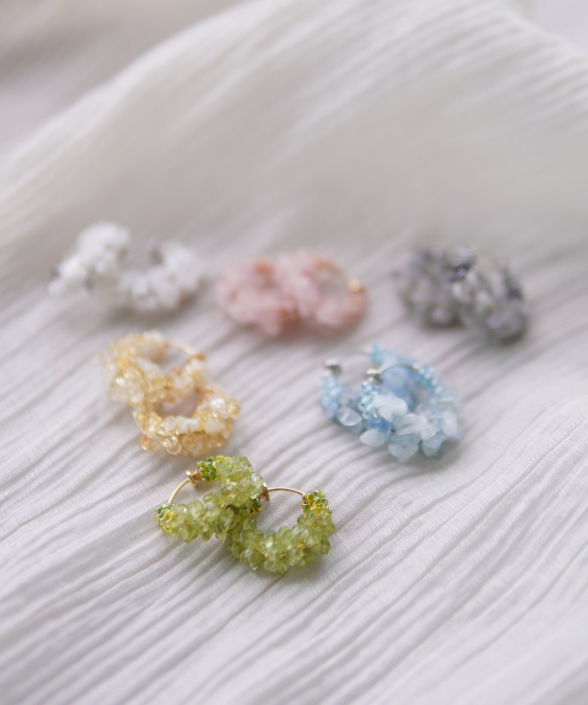 天然石イヤリング　アクアマリン　ゴールドフープイヤリング　129-2 樹脂可能 My color hoops | アクアマリン | MI AND MOU