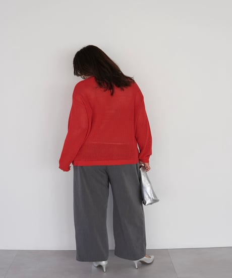 mesh knit pullover | レッド