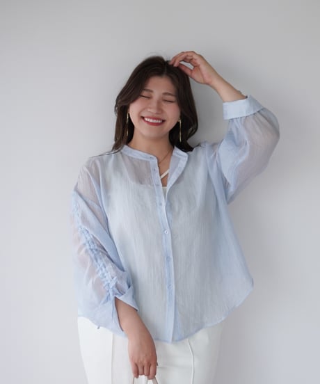 sheer ribbon blouse｜ブルー