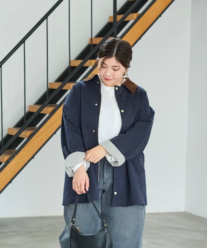 Laveange】ステンカラーコート | ネイビー | MI AND MOU