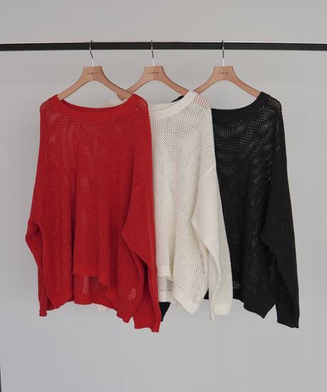 mesh knit pullover | レッド