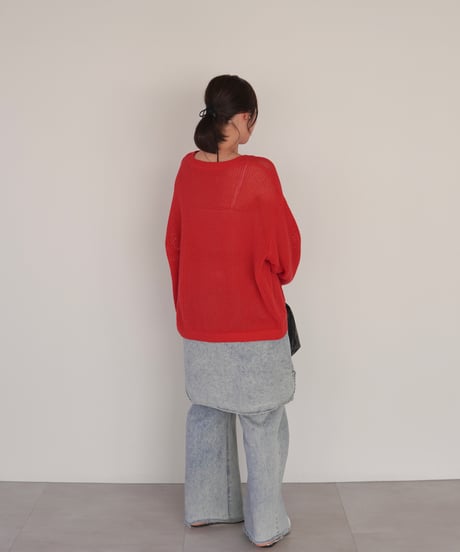 mesh knit pullover | レッド