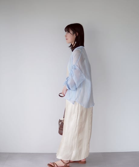 sheer ribbon blouse｜ブルー