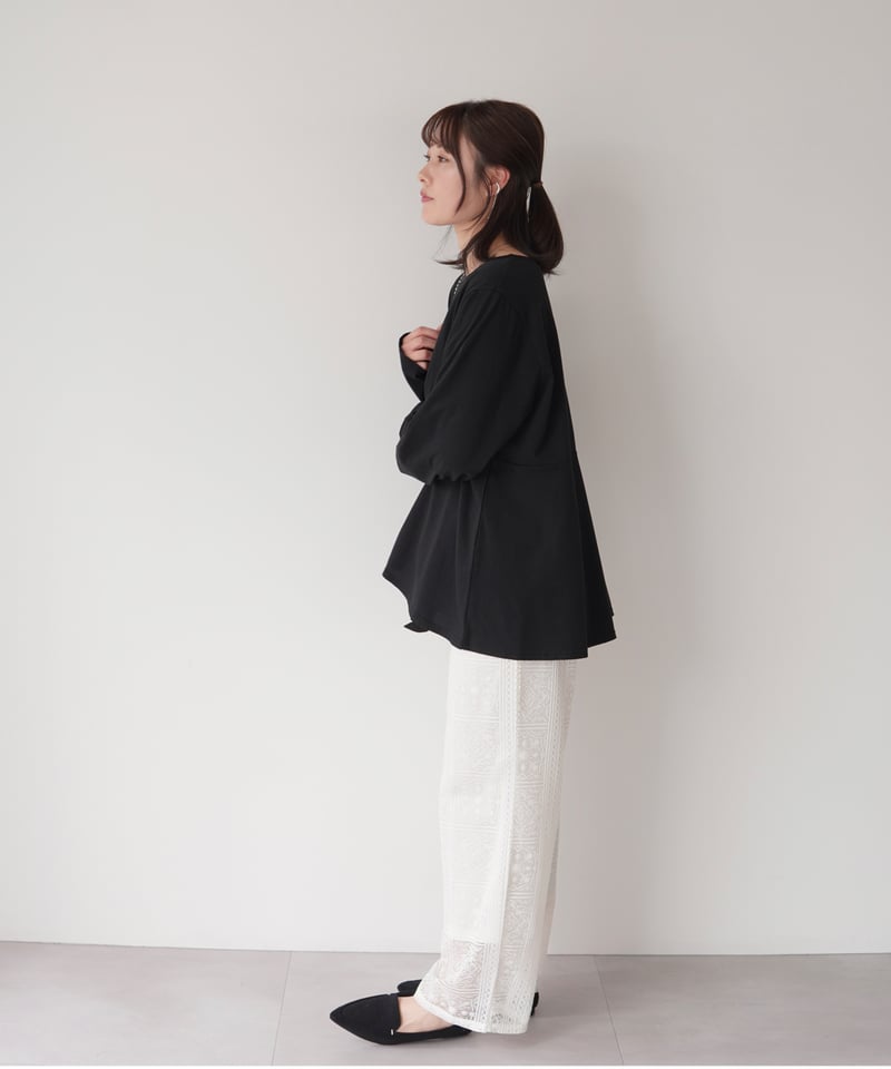 Asymmetric Long T-shirt | ブラック | MI AND MOU