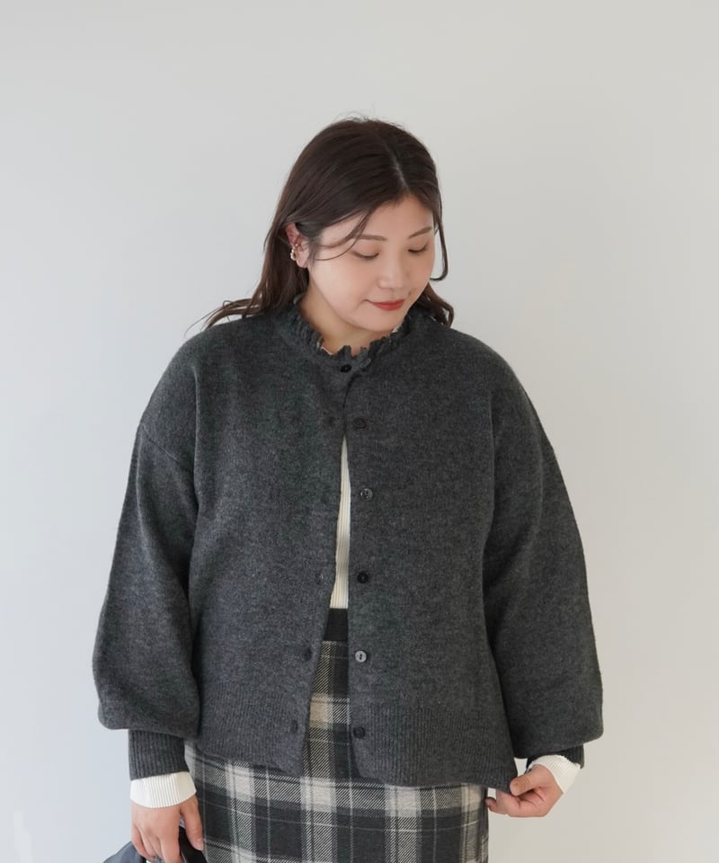 2way fringe cardigan｜ブラック | MI AND MOU