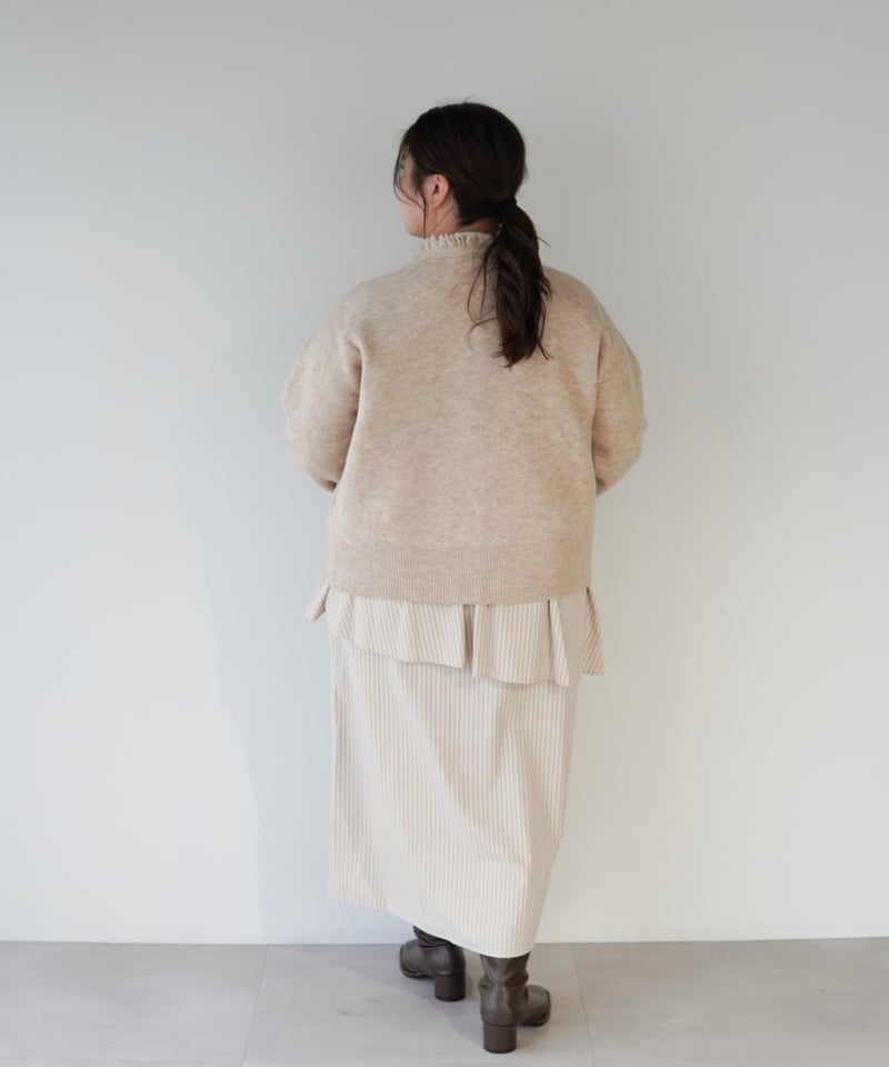2way fringe cardigan｜ベージュ | MI AND MOU