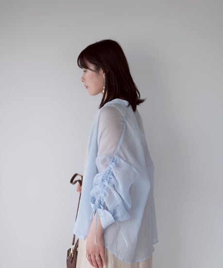 sheer ribbon blouse｜ブルー