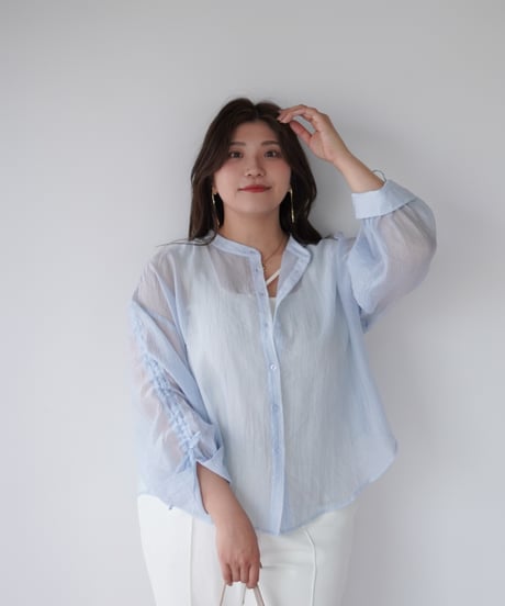 sheer ribbon blouse｜ブルー