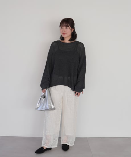 mesh knit pullover | チャコール