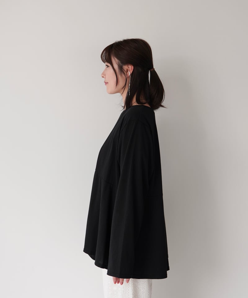 受注】Asymmetric Long T-shirt | ブラック | MI AND MOU