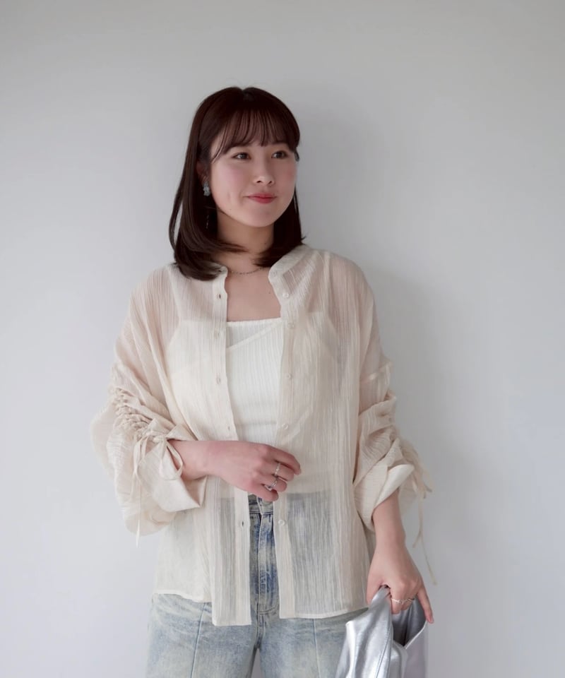 sheer ribbon blouse｜アイボリー | MI AND MOU