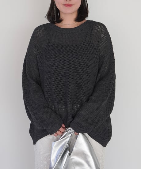 mesh knit pullover | チャコール