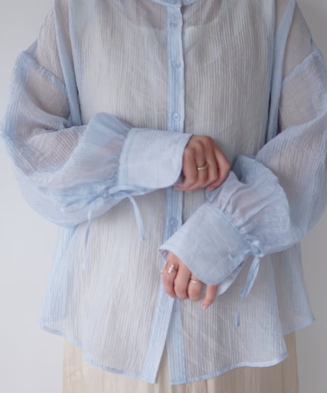 sheer ribbon blouse｜ブルー