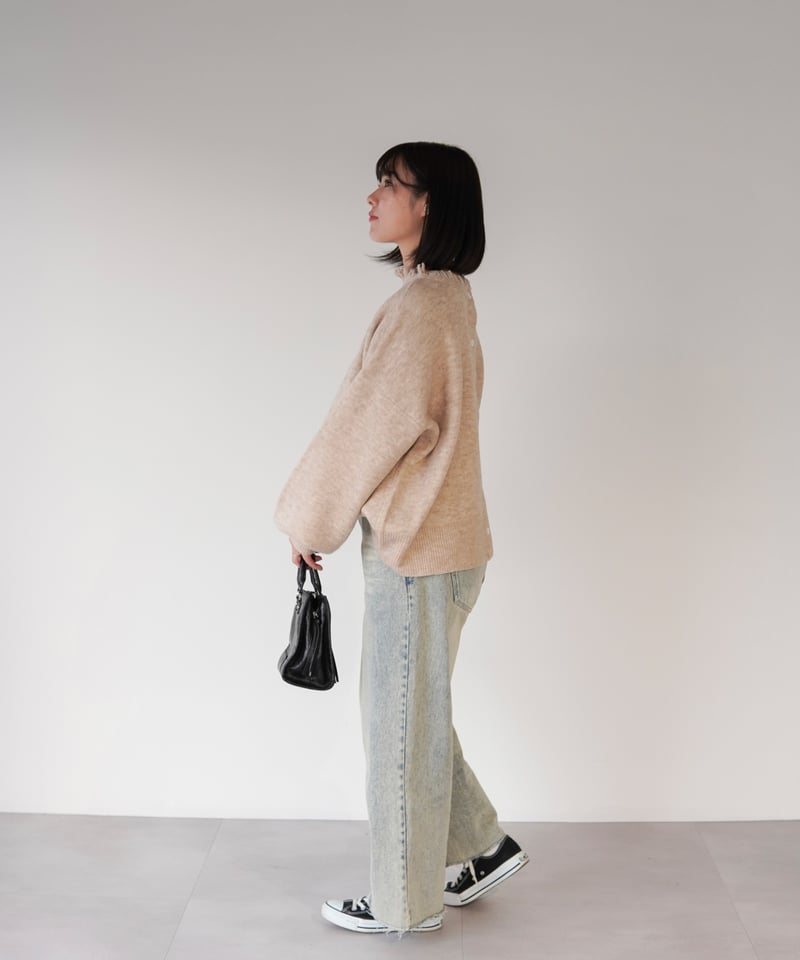 2way fringe cardigan｜ベージュ | MI AND MOU