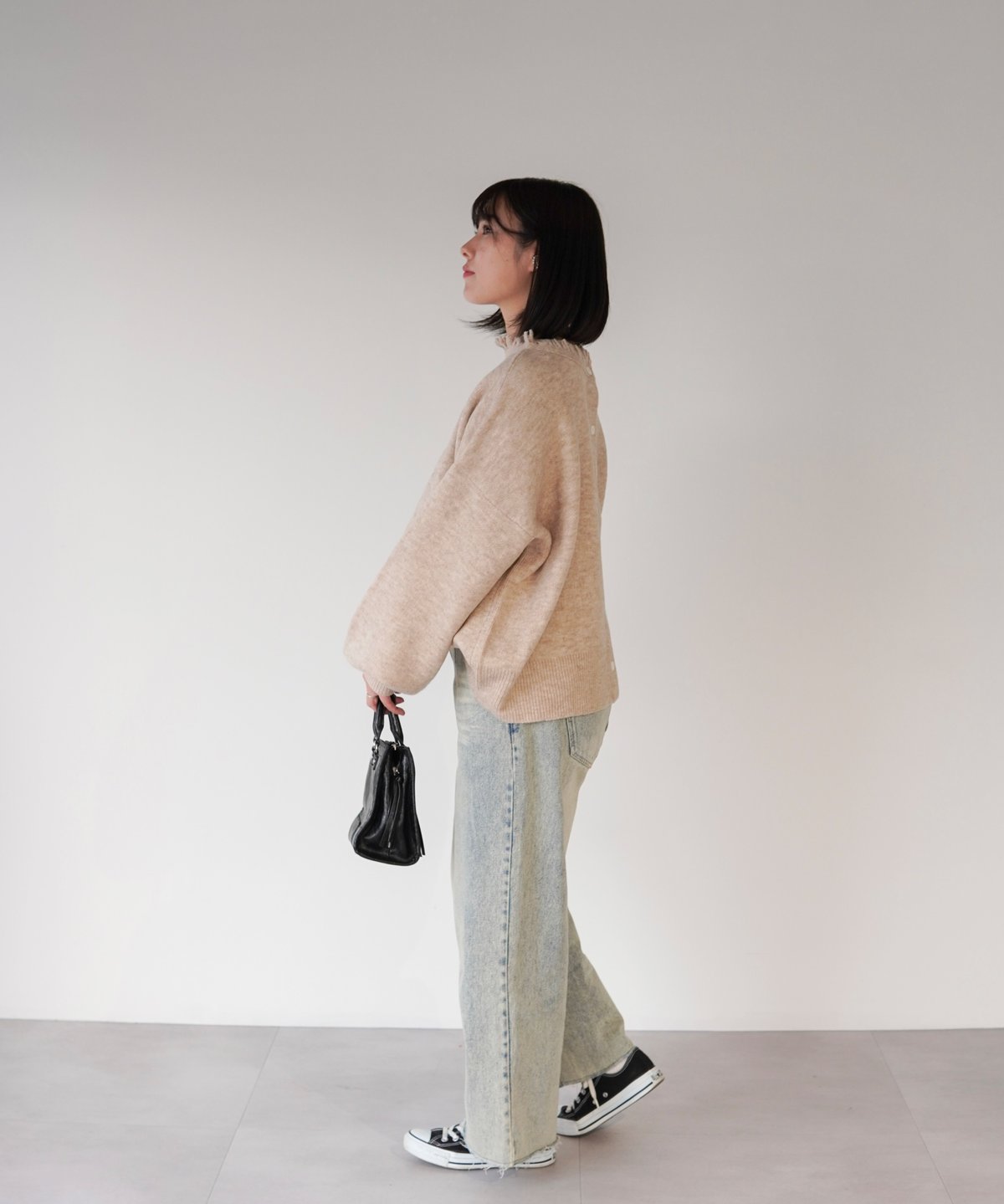 2way fringe cardigan｜ベージュ | MI AND MOU