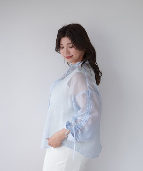 sheer ribbon blouse｜ブルー
