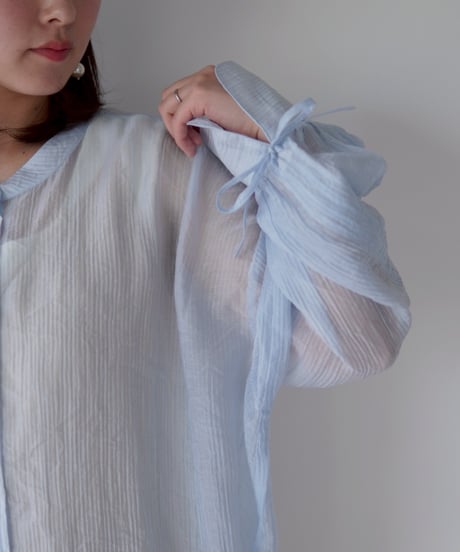 sheer ribbon blouse｜ブルー