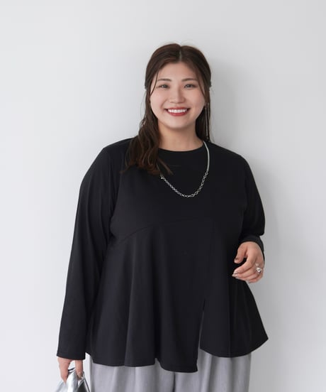 Asymmetric Long T-shirt | ブラック