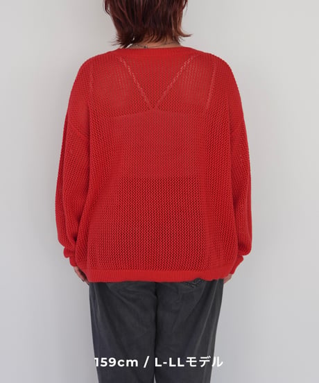 mesh knit pullover | レッド