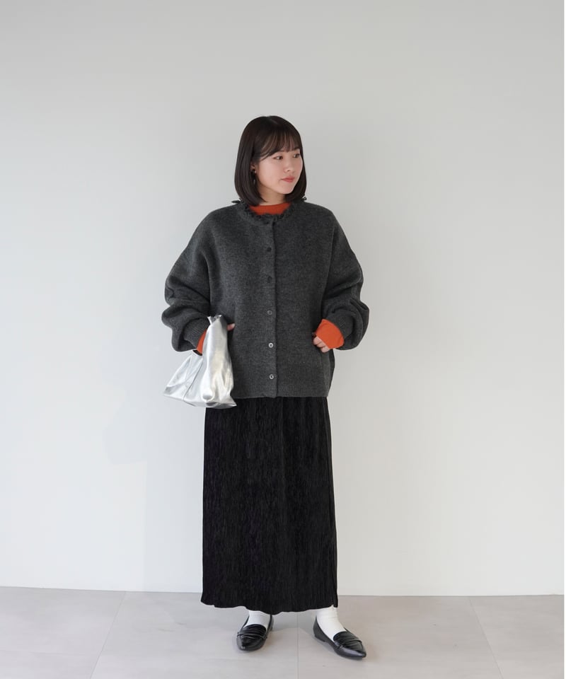 2way fringe cardigan｜ブラック | MI AND MOU