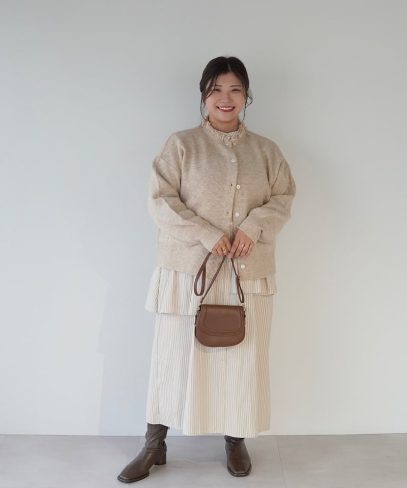 2way fringe cardigan｜ベージュ | MI AND MOU