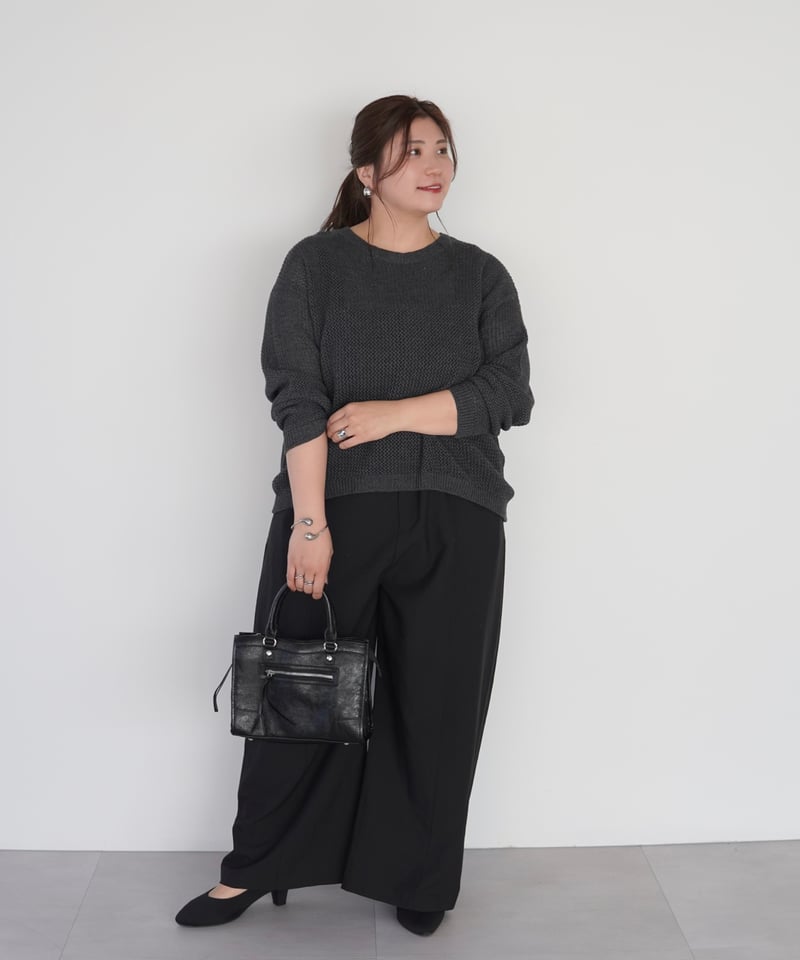 mesh knit pullover | チャコール | MI AND MOU