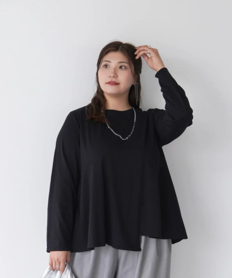 受注】Asymmetric Long T-shirt | ブラック | MI AND MOU