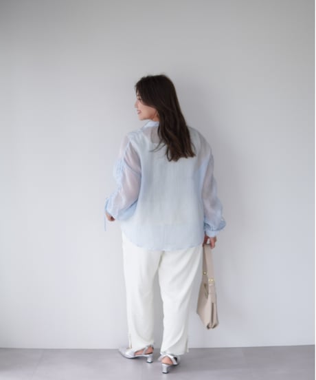 sheer ribbon blouse｜ブルー