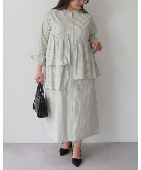 asymmetry shirt one-piece | グリーン