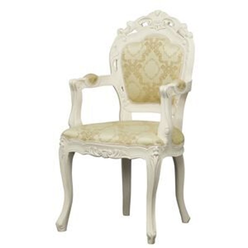 北欧風 アンティーク調ダイニングチェア 肘付き 木製 ホワイト 【完成