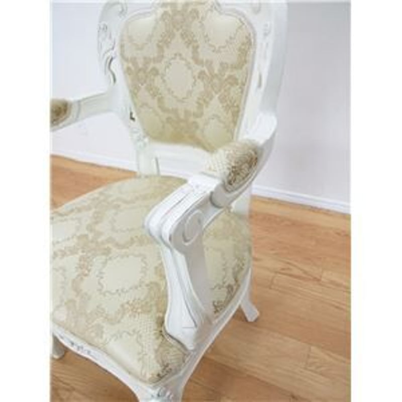 北欧風 アンティーク調ダイニングチェア 肘付き 木製 ホワイト 【完成