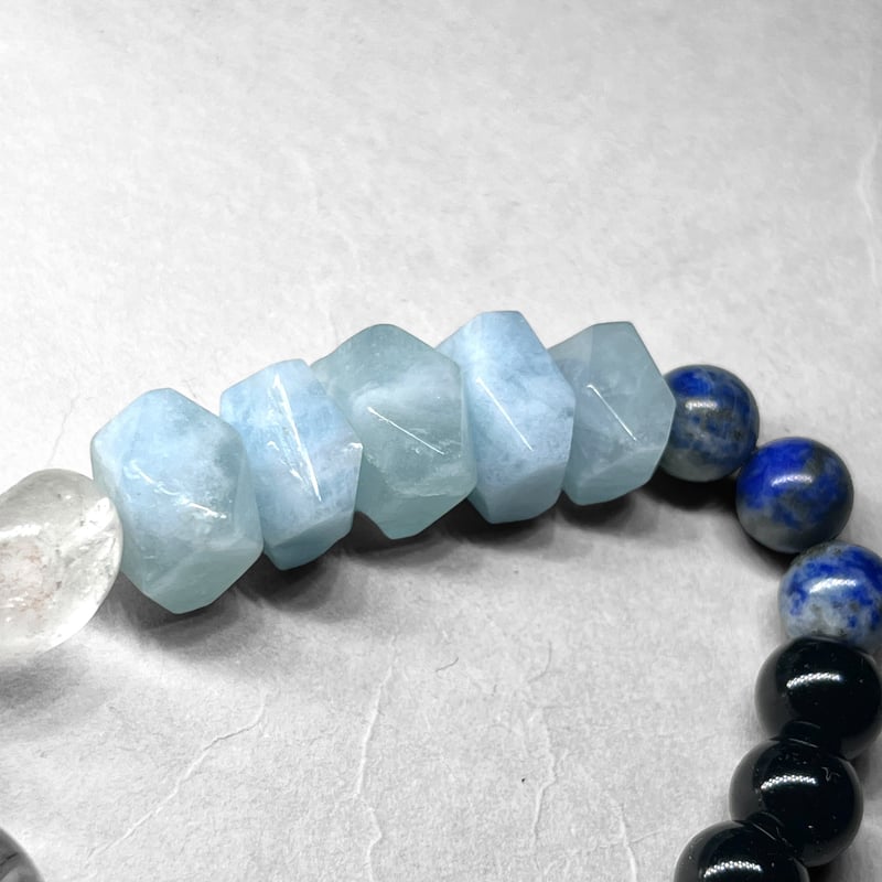 ミックスブレスレット I： オニキス×ラピスラズリ( 水晶 / アクアマリン ) mix bracelet：onxy×lapis lazuli / ミックスブレスレット I：