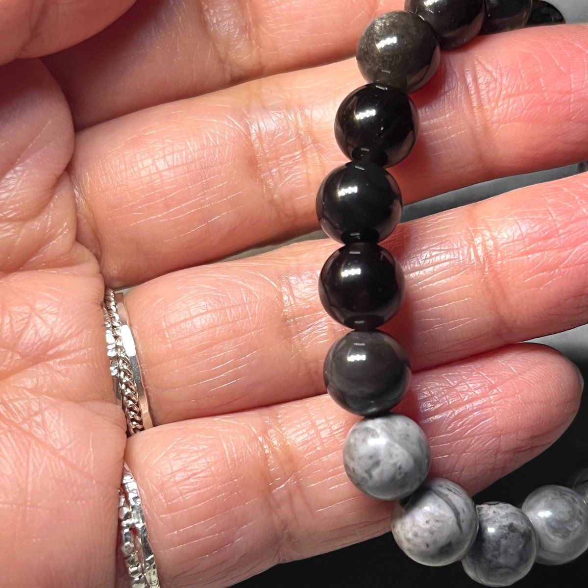 mix bracelet：silver obsidian bracelet / ミックスブレス