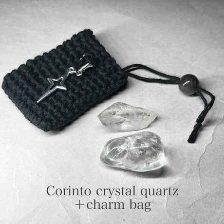 Corinto Minas Gerais crystal + charm bag /ミナスジェライス州コリント産水晶ミニタンブル・ミニポイント＋御守袋 8