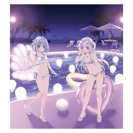 宮坂みゆ先生　描き下ろし複製原画 （椎乃＆白凪／ナイトプール）