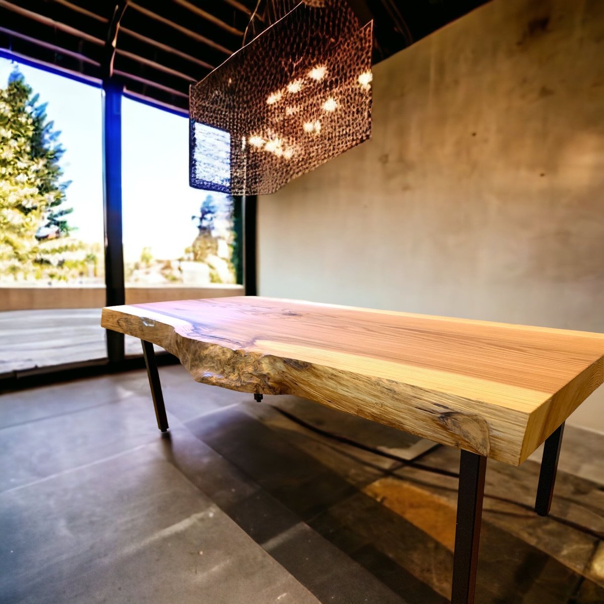 アイアンと無垢の木材　ローテーブル 天然無垢素材】アカシア材ローテーブル(アイアン脚)1600×900[2621