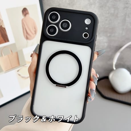 「483」magsafe 対応 ケース iphone12~17シリーズ対応 スタンド機能 iphoneケース 半透明