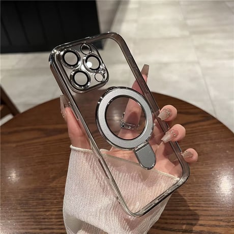 「011」iphone17 17pro ケース 透明 マグセーフ アイフォン 16 Proクリアケース 隠れスタンド機能 おしゃれ iPhone16plus/16promaxケース サイドカラー