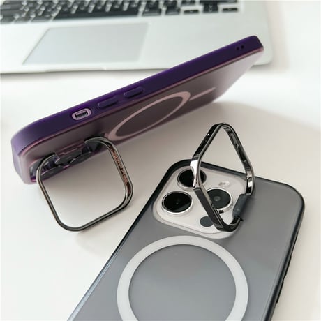 「142」magsafe充電ケース iphone15pro/14 スタンドケース マット質感 iphoneケース 指紋防止