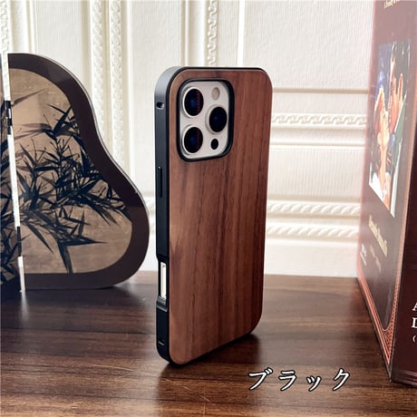 「444」スマホケース 木製 iphone17/16/15 ケース クルミ メタリックフレーム