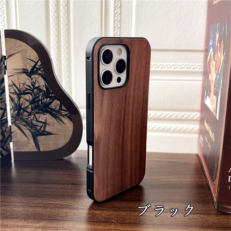 444」スマホケース 木製 iphone16/15 ケース クルミ メタリック