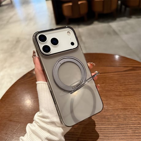 「475」クリア magsafeケース iphone17/17proケース シンプル 360度スタンド付き