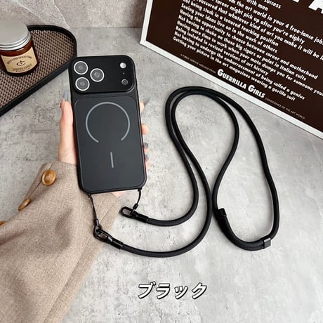「498」magsafe対応 ショルダーケース iphone17/16/15ケース カメラ保護 ストラップホール付き
