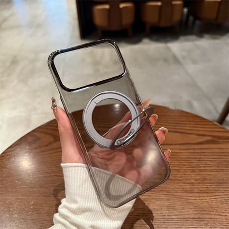 「475」クリア magsafeケース iphone17/17proケース シンプル 360度スタンド付き