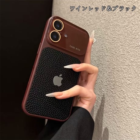 「503」iphone14~17シリーズ対応 ライチ紋 レザーケース カメラフィルム付き