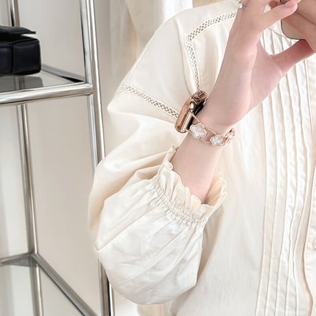 「038」キラキラ apple watch バンド チェーン 四葉のクローバー アップル ウォッチ バンド 人気 女性 保護カバー付き