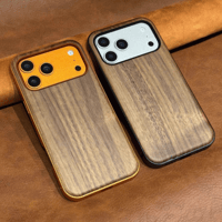 「444」スマホケース 木製 iphone17/16/15 ケース クルミ メタリックフレーム