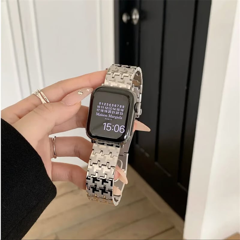 268」アップル ウォッチ Series 10 ステンレス バンド 千鳥柄 268」アップル ウォッチ Series 10 ステンレス バンド 千鳥柄
