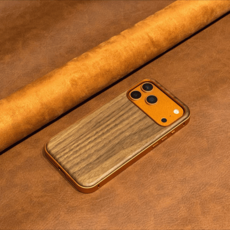 「444」スマホケース 木製 iphone17/16/15 ケース クルミ メタリックフレーム